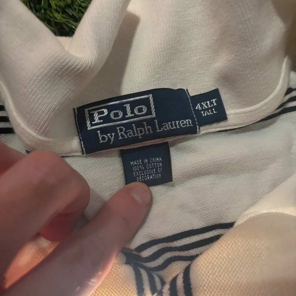 Polo Ralph Lauren Mens 4XLT Tall Striped Polo Shirt White Navy Blue Cotton Pique